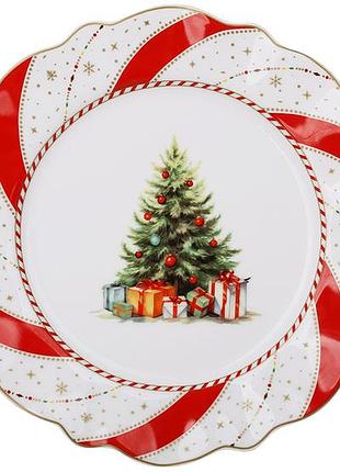 Тарелка фарфоровая с волнистым краем d21*2см. серия christmas ribbon