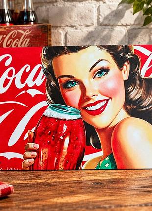 Металлическая винтажная табличка coca-cola девушка пин-ап кока-кола 14х20 см