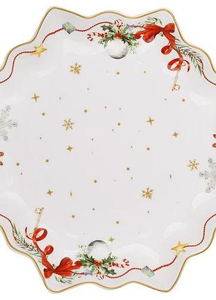 Блюдо фарфоровое с волнистым краем d26*3.5см. серия christmas ribbon