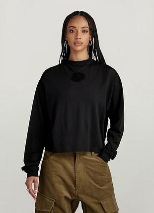 Чёрный лонгслив оверсайз g-star raw с вышитым логотипом s