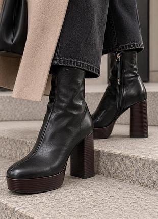 Жіночі чорні ботильйони zara на підборах і платформі, eu 39 / ua 38–39, устілка 25–25,5 см