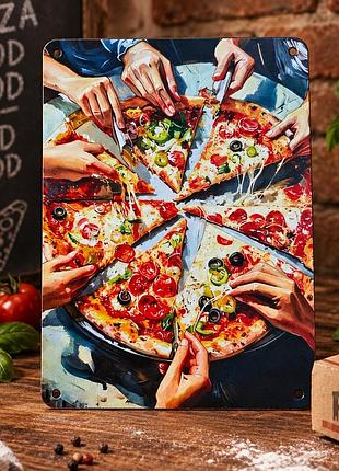 Металлическая винтажная табличка пицца друзья итальянская кухня pizza party 14х20 см