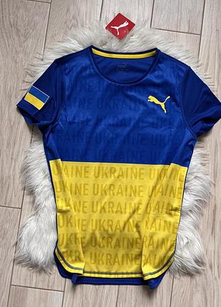 Жіноча спортивна футболка puma ukraine синя з жовтим