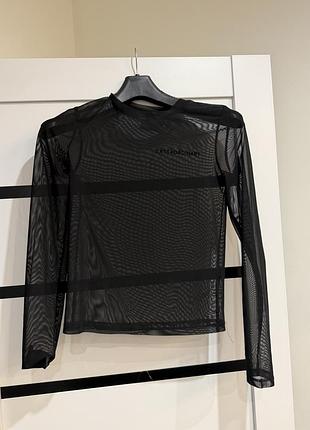 Лонгслів жіночий bershka чорний сітчастий з написом