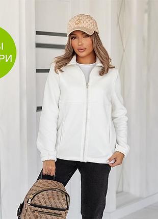 Женская флисовая кофта jacket на молнии, белая 2