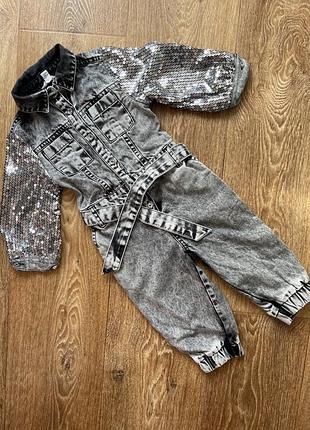 Джинсовий комбінезон river island для дівчинки, сірий, 80 розмір