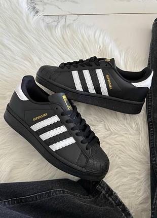Adidas superstar black (чорний логотип)