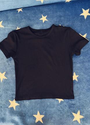 Жіночий короткий трикотажний топ в рубчик чорний xs-s