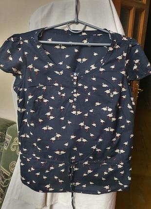 Блуза женская натуральная хлопковая с коротким рукавом синяя м/l, m&amp;s в идеальном состоянии
