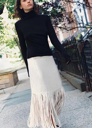 Біла міді спідниця з бахромою zara new