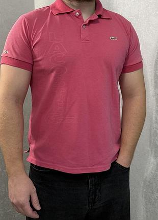 Поло чоловіче lacoste рожеве з написом, розмір m