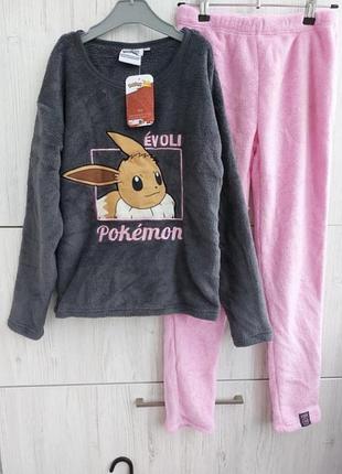 Брендова дуже тепла плюшева піжама домашній костюм kiabi pokémon для дівчинки 11-12р