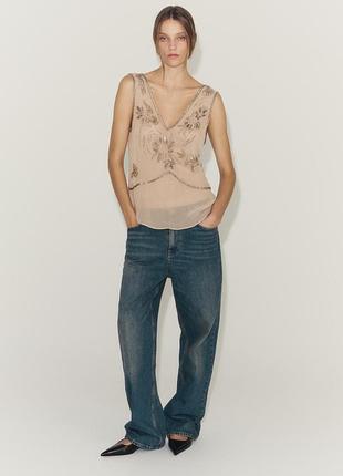 Топ жіночий бежевий з бісером zara