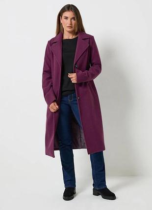 Шерстяное длинное пальто oversize франция, теплое длинное пальто шерсть хл, цвет баклажан