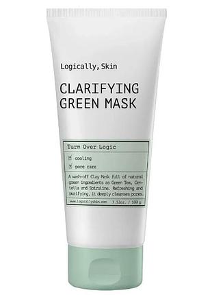 Очищувальна маска з глиною та спіруліною logically, skin clarifying green mask 100 г