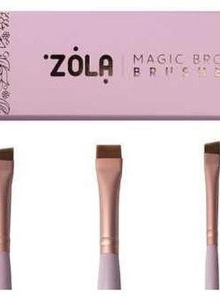 Набір пензлів для фарбування брів zola magic brow brushes світло-рожевий 3 шт.