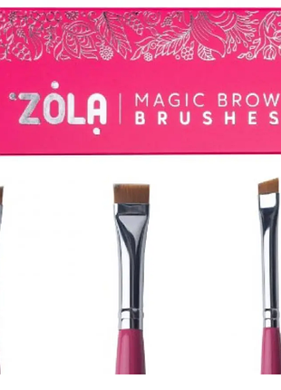 Набір пензлів для фарбування брів zola magic brow brushes малиновий 3 шт.