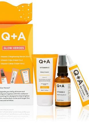 Подарочный набор для сияния кожи q+a glow heroes gift set 30 мл + 15 мл + 50 мл