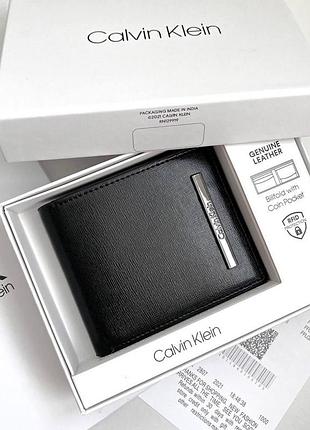 Чоловічий шкіряний гаманець calvin klein чорного кольору у подарунковому пакуванні