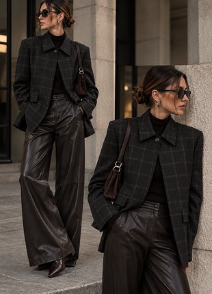Жакет zara у клітинку з вовною та підплічниками, m