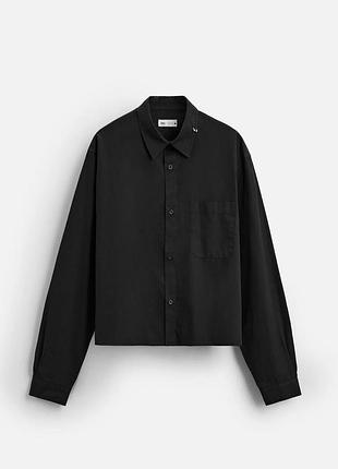 Сорочка zara cropped fit piercing shirt чорна укорочена оверсайз з довгим рукавом бу s-m