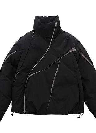 Куртка пуховик оверсайз чорна y2k асиметрична блискавка techwear gorpcore ykk l xl нова
