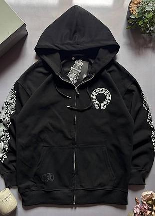 Зіп-худі chrome hearts (хром хартс) на блискавці, толстовка з капюшоном, чорна, демісезонна