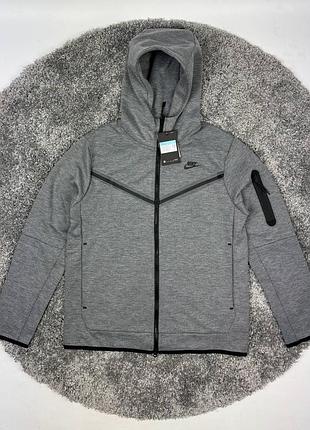 Кофта nike tech fleece (найк тех фліс), толстовка спортивна флісова демісезонна темно-сіра xxl