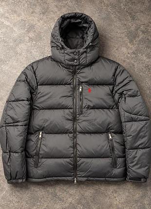 Чоловіча зимова куртка polo ralph lauren чорна з капюшоном на еко-пуху, тепла стьобана куртка осінь зима