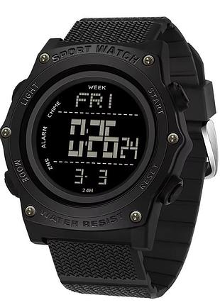 Тактичний годинник sanda 2159 all black з електронним циферблатом та захистом 5 atm