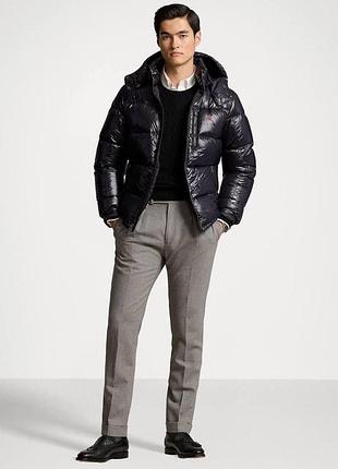 Чоловіча зимова куртка polo ralph lauren maya чорна з капюшоном на еко-пуху, тепла стьобана куртка осінь зима