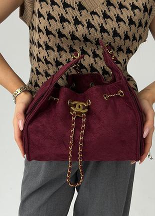 Сумка женская chanel 25 small handbag премиум на плече бордовый текстиль хобо шанель 25