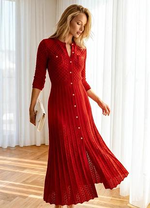 В'язане плаття міді жіноча бавовняна ажурне на ґудзиках а-силуету 42-48 червона 44