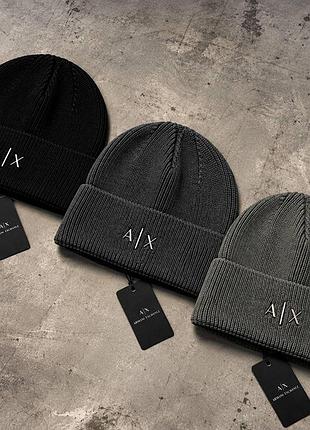 Шапка бини armani exchange зимняя вязаная с отворотом унисекс (b)