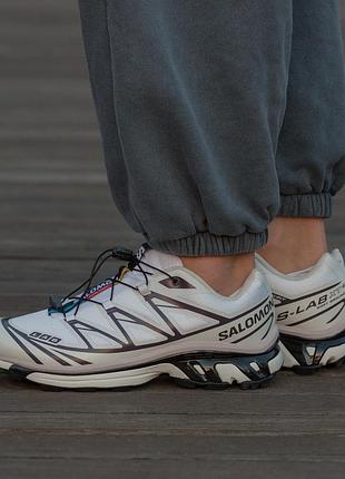 Женские кроссовки salomon xt-6 lab белые с розовыми вставками и быстрой шнуровкой (b)