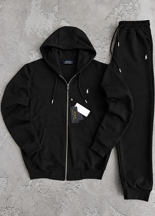 Мужской костюм polo ralph lauren черный с капюшоном комплект поло кофта и штаны на змейке xl (b)