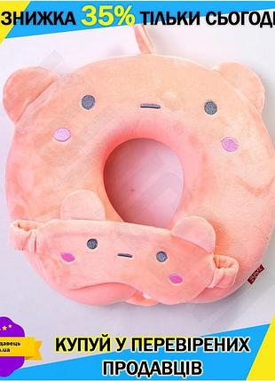 Ku дорожный набор 2 universal fit в 1 bunny подушка для шеи и ортопедическая маска для сна для путешес uni2l_k