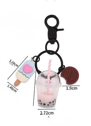 Брелок с мороженым, oreo и бабл ти bubble tea, розовый или чёрный