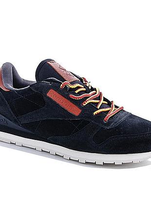 Мужские кроссовки reebok classic чёрные рибок замшевые (размеры: 41,42,43,44,45)