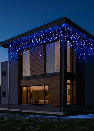 Уличная гирлянда бахрома 25 м 405 led черный провод синее свечение