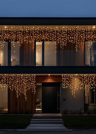 Уличная гирлянда бахрома 25 м 405 led черный провод желтое свечение