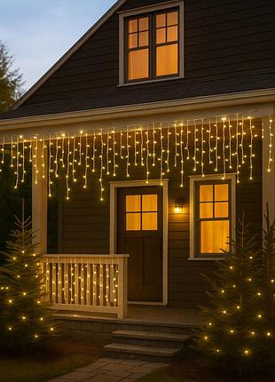 Уличная гирлянда бахрома 12 м 200 led белое свечение провод желтое свечение