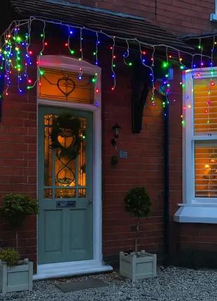 Уличная гирлянда бахрома 12 м 200 led белое свечение провод мультицветная