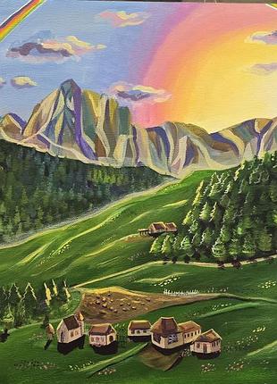 Картина акрилом "заход солнца", живопись 45*35