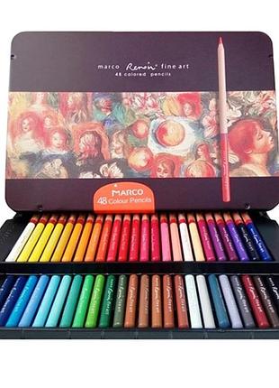 Карандаши цветные акварельные marco fineart 48 цвета /fineart-48tn/ renoir, кедр, металлический пенал