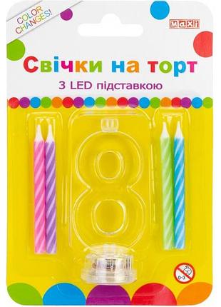 Набор свечи +цифра led "maxi" /mx701007-8/ "8" светящийся (1/12)