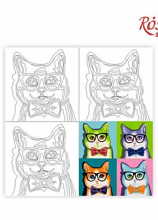 Картина на картоне с контуром "rosa start" 30*30 "pop art cat. "четыре коты" /210/ без фарб