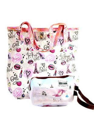 Сумка-шопер "wb"/13740/, "fashion"33,5*34*8см, проз.пвх +космет 12*16см з паєтк. (1/150)
