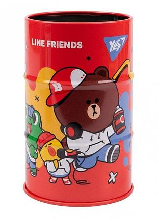 Стакан-подставка для ручек "yes" /470504/ line friends бочка, металл (1/50/100)