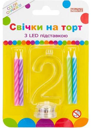 Набор свечи +цифра led "maxi" /mx701007-2/ "2" светящийся (1/12)